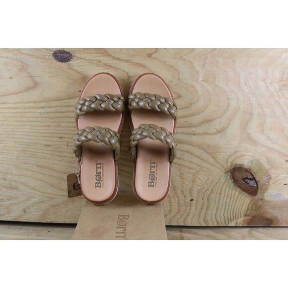 New Born Sandals Womens 8 Green Leather Freesla Braided Flats Shoes - Picture 6 of 8